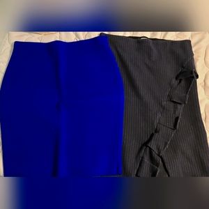 BUNDLE of 2 EXPRESS Midi Skirts Size Large Blue/Navy Pinstripe